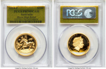Elizabeth II gold Proof High Relief "Horse" 100 Dollars (1 oz) 2014-P PR70 DCAM PCGS. Perth mint, KM-Unl. High relief Year of the Horse. AGW 1.0 oz. ...