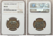 Belgian Colony 2 Francs 1943 MS62 NGC, Philadelphia mint, KM25. One year type. 

HID09801242017

© 2020 Heritage Auctions | All Rights Reserved