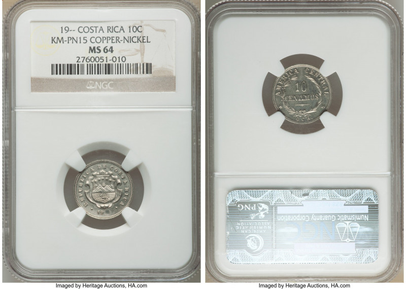 Republic copper-nickel Pattern 10 Centimos 19___-GCR MS64 NGC, Philadelphia mint...