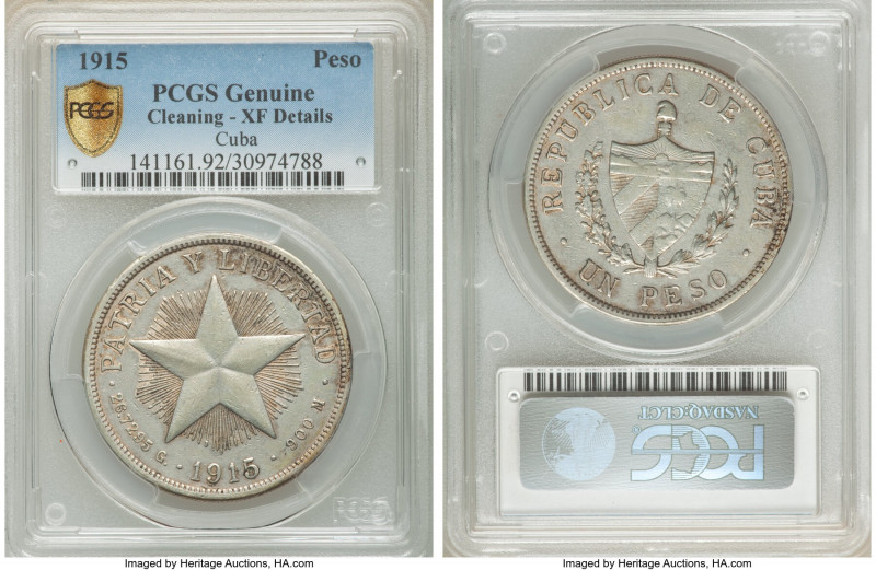 Republic Star Peso 1915 XF Details (Cleaned) PCGS, Philadlelphia mint, KM15.1. ...
