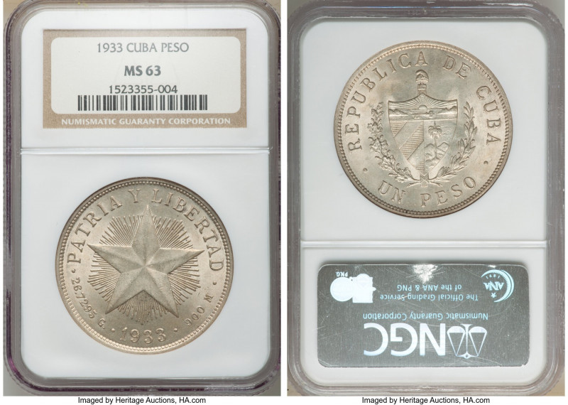 Republic "Star" Peso 1933 MS63 NGC, Philadelphia mint, KM15.2.

HID09801242017...