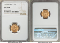 Republic gold 2 Pesos 1916 MS64+ NGC, Philadelphia mint, KM17. Two year type. 

HID09801242017

© 2020 Heritage Auctions | All Rights Reserved