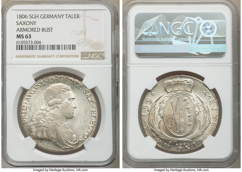 Saxony. Friedrich August III Taler 1806-SGH MS63 NGC, Dresden mint, KM1027.2, Da...