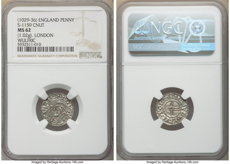 Kings of All England. Cnut (1016-1035) Penny ND (1029-1036) MS62 NGC, London min...
