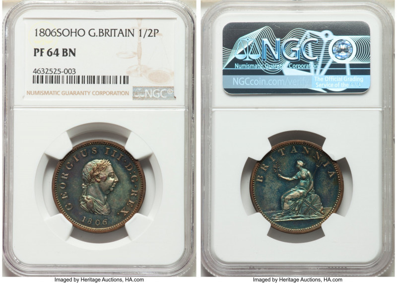 George III Proof 1/2 Penny 1806-SOHO PR64 Brown NGC, Soho mint, KM662, S-3781. T...