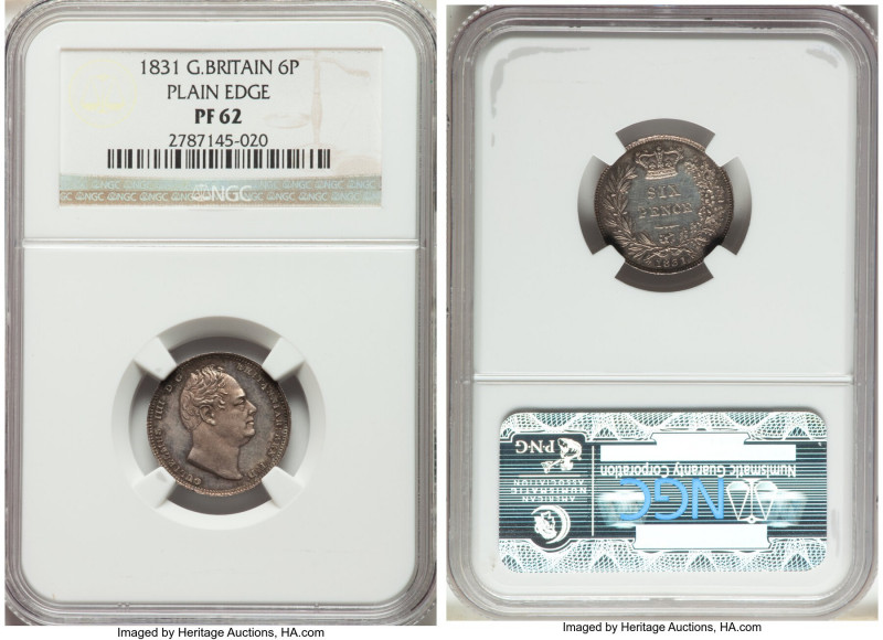 William IV Proof 6 Pence 1831 PR62 NGC, KM712, S-3836, Plain edge. Conservativel...