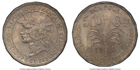 French Colony 50 Centimes 1921 MS63 PCGS, KM45, Lec-50. 

HID09801242017

© 2020 Heritage Auctions | All Rights Reserved