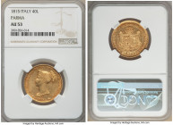 Parma. Maria Luigia gold 40 Lire 1815 AU53 NGC, KM-C32. Two year type. AGW 0.3733 oz. 

HID09801242017

© 2020 Heritage Auctions | All Rights Rese...