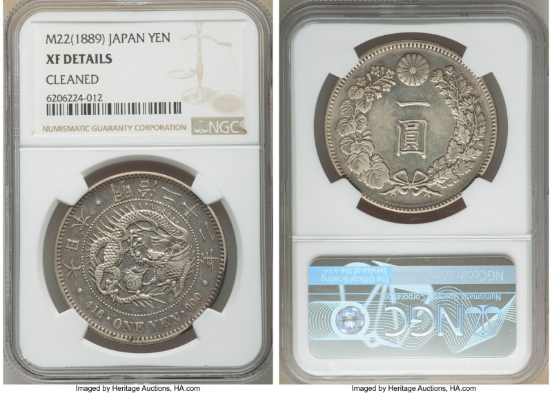 Meiji Yen Year 22 (1889) XF Details (Cleaned) NGC, KM-YA25.3, JNDA 01-10A. 

H...