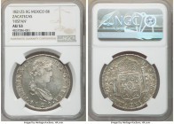 Zacatecas. Ferdinand VII 8 Reales 1821 Zs-RG AU53 NGC, Zacatecas mint, KM111.5. "HISPAN". Watery reflectivity with olive-gray and gold toning. 

HID...