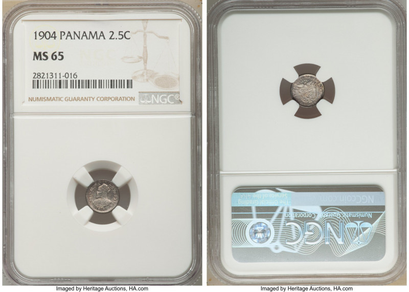 Republic 2-1/2 Centesimos 1904 MS65 NGC, KM1. Also known as the Panama pill. Con...