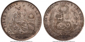 Republic Sol 1873-LD MS64 NGC, Lima mint, KM196.4. Arabic "1" variety. Olive-gray and rose toned. 

HID09801242017

© 2020 Heritage Auctions | All...
