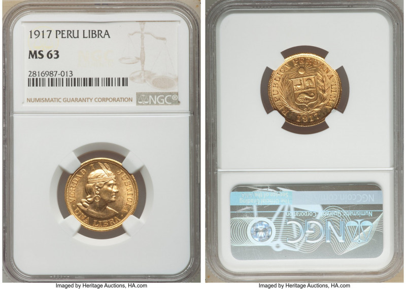 Republic gold Libra 1917 MS63 NGC, Lima mint, KM207. AGW 0.2355 oz. 

HID09801...