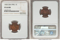 USA Administration Proof 1/2 Centavo 1903 PR64 Red and Brown NGC, Philadelphia mint, KM162. Holder mislabeled as 1 Centavo. Violet and green toning, c...
