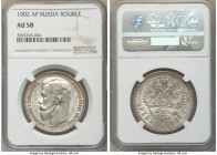 Nicholas II Rouble 1902-AP AU58 NGC, St. Petersburg mint, KM-Y59.3. Lovely taupe-gray and gold toning, lustrous and so close to mint state. 

HID098...