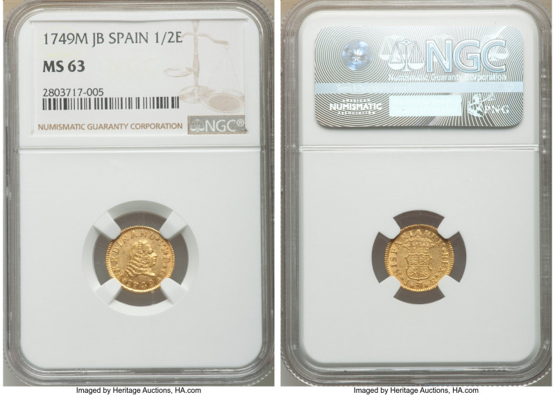 Ferdinand VI gold 1/2 Escudo 1749-JB MS63 NGC, Madrid mint, KM378.

HID0980124...