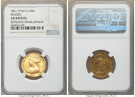 Isabel II gold 100 Reales 1861 AU Details (Removed From Jewelry) NGC, Madrid mint, KM605.2. AGW 0.2412 oz. 

HID09801242017

© 2020 Heritage Aucti...