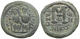Byzantine
Justin II with Sophia (565-578 AD). Nicomedia
AE Follis (29.4mm 11.5g)