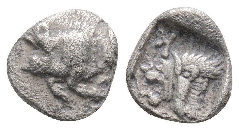 Greek
MYSIA. Kyzikos. (Circa 450-400 BC).
Hemiobol Silver (7.8mm 0.36g)