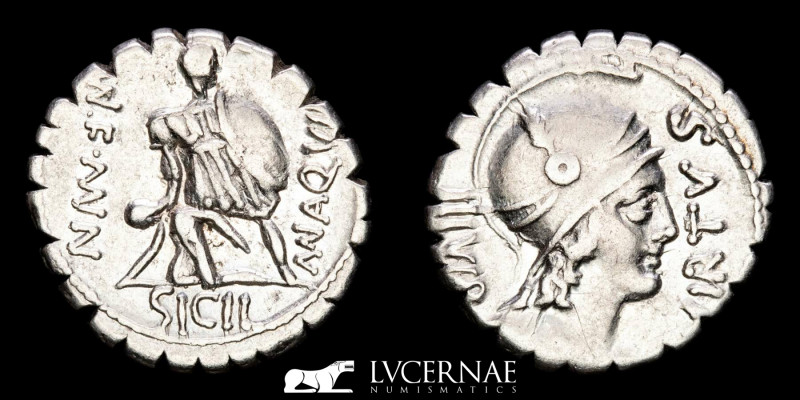 Roman Republic - Mn. Aquillius Mn. f. Mn. silver serrate denarius (3,80 g. 18 mm...