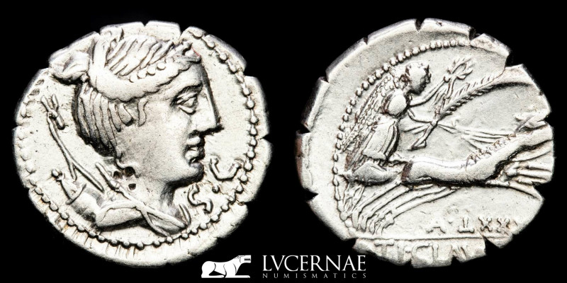 Roman Republic - Ti. Claudius Nero, serrate denarius (3,81 g 19 mm.) minted betw...