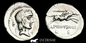 L. Calpurnius Piso Frugi Silver Denarius 3,82 g., 20 mm. Rome 90 B.C.  Good very fine (MBC+)