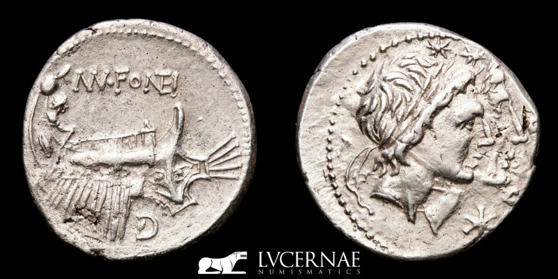 Roman Republic. Mn. Fonteius. Silver denarius (3,92 g 19 mm.) Minted in Rome in ...