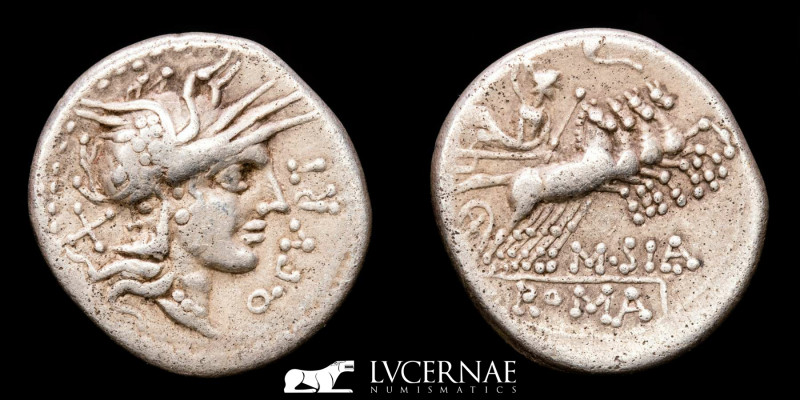 Roman Republic.- Q. Curtius, M Silanus and Cn. Domitius.
Silver denarius (3,85 g...