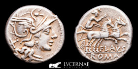 Caius Decimius Flavius Silver Denarius 3,75 g., 18 mm. Rome 150 BC.  Good very fine (MBC+)