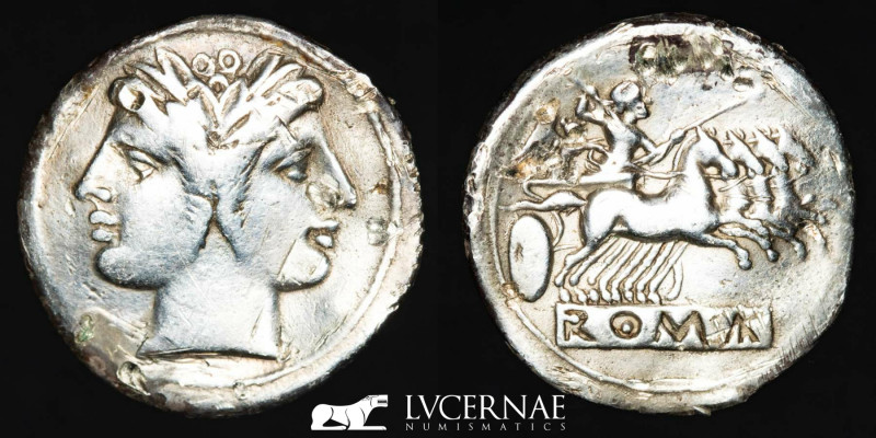 Roman Republic - Anonymous, silver quadrigatus minted at Rome, (6,32 g. 24 mm.) ...