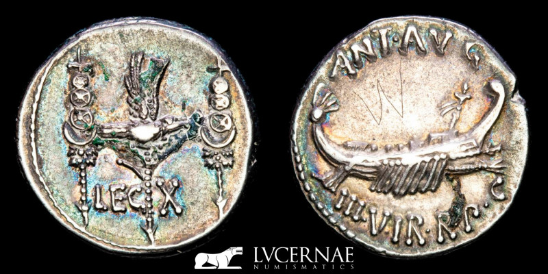 Roman Republic - Mark Antony. - Silver denarius. (3.50 g. 18 mm.)
Military mint...
