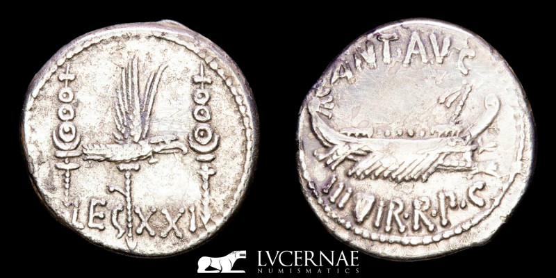Roman Republic - Mark Antony. - Silver denarius. (3.16 g. 17 mm.)
Military mint ...