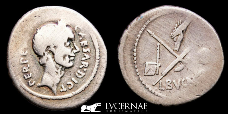 Roman Republic (Imperatorial) - Julius Caesar. L. Aemilius Buca, moneyer. 
Silve...