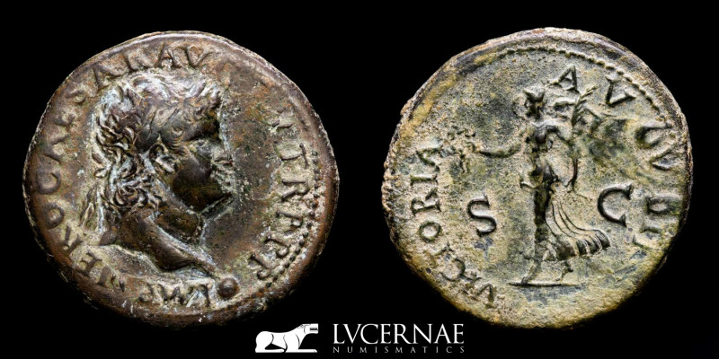 Roman Empire - Nero (54-68 A.D.) Æ Dupondius. Lugdunum, AD 67. 

IMP NERO CAESAR...