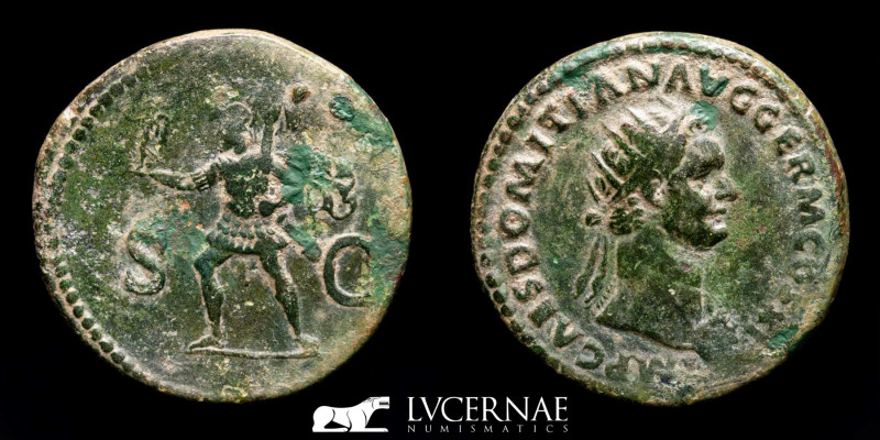 Roman Empire - Domitian (81-96 A.D.) Æ Dupondius. Rome, AD 85. 

IMP CAES DOMITI...