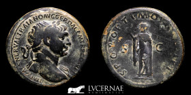 Trajan Bronze Sestertius 26.35 g., 33 mm. Rome 98-117 A.D. Good very fine