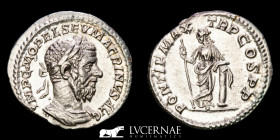 Macrinus Silver Denarius 3.19 g. 20 mm. Rome 217/8 A.D.  AU (About Uncirculated)