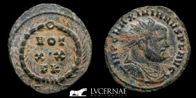 Maximianus Bronze Radiate Fraction 3.16 g., 22 mm. Carthage 303 A.D. Good very fine