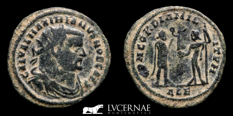 Roman Empire.
Galerius Maximian - AE Radiate Fraction. 296-297 AD. 

GAL VAL MAX...