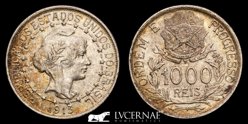 Brazil Republic - 2000 Silver Reis. Minted in the year 1913.

(KM# 507). Silver ...