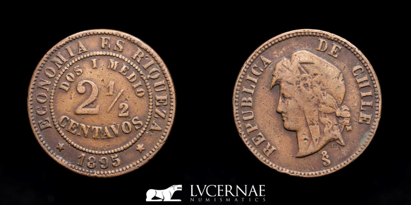 Chile.
2½ Centavos
1895
Copper • 7.67 g • ⌀ 27 mm
KM# 150