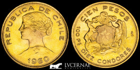 Chile Gold 100 Pesos 20.3397 g., 31 mm. Chile 1960 Extremely fine