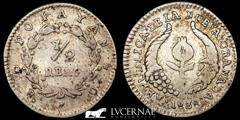 ½ Real (Republic of Nueva Granada)
1838
Silver (.666) • 1.26 g 15.5 mm
KM# 96, H...