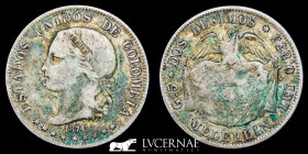 Colombia Silver .900 2 Decimos 5.25 g • ⌀ 24 mm Medellin 1874 Good Very Fine