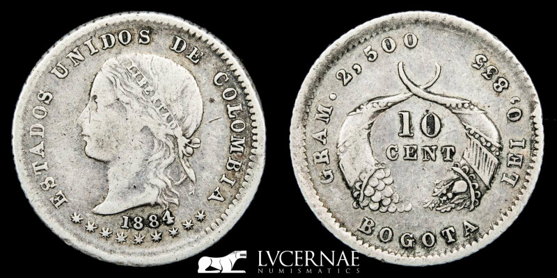 Colombia (Bogota nmited)
10 Centavos 1884 (Cornucopias)

Silver (.835) • 2.5 g •...