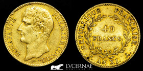 France Gold 40 Francs 12.83 g. 26 mm. Paris AN XI (1802) Good very fine (MBC+)