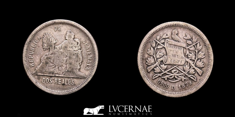 Guatemala.
2 Reales
1879 D
Silver (.900) • 6.14 g - 24 mm.
KM# 154