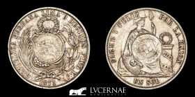 Guatemala  Silver .900 1 peso count-stamped on Peru 1 sol 1871 25,00 g, 37 mm Guatemala 1894 Extremely fine +