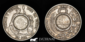 Guatemala  Silver .900 1 peso count-stamped on Peru 1 sol 1873 25,00 g, 37 mm Guatemala 1894 Extremely fine +