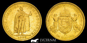 Hungary Gold 20 Korona 6.75 g. 21 mm. Kremnitz, Slovakia K.B 1892 AU (About Uncirculated)